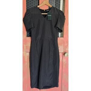 Lauren Ralph Lauren Black White Polka Dot Lined Dress SS Zip Midi NEW No Belt